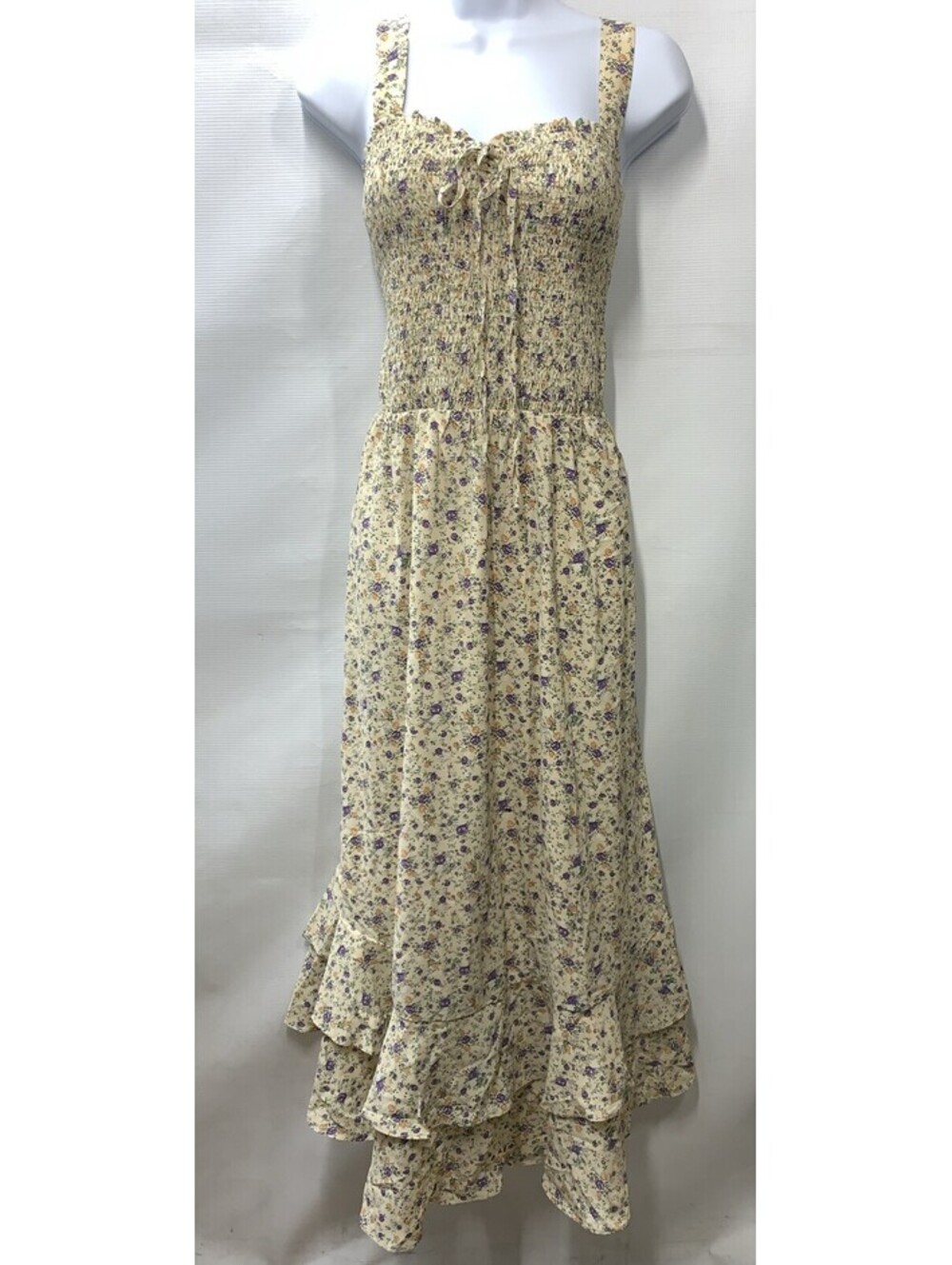 GRACE KARIN Summer Floral Boho Dress Square Neck Strapped Swing Size 2XL Yellow